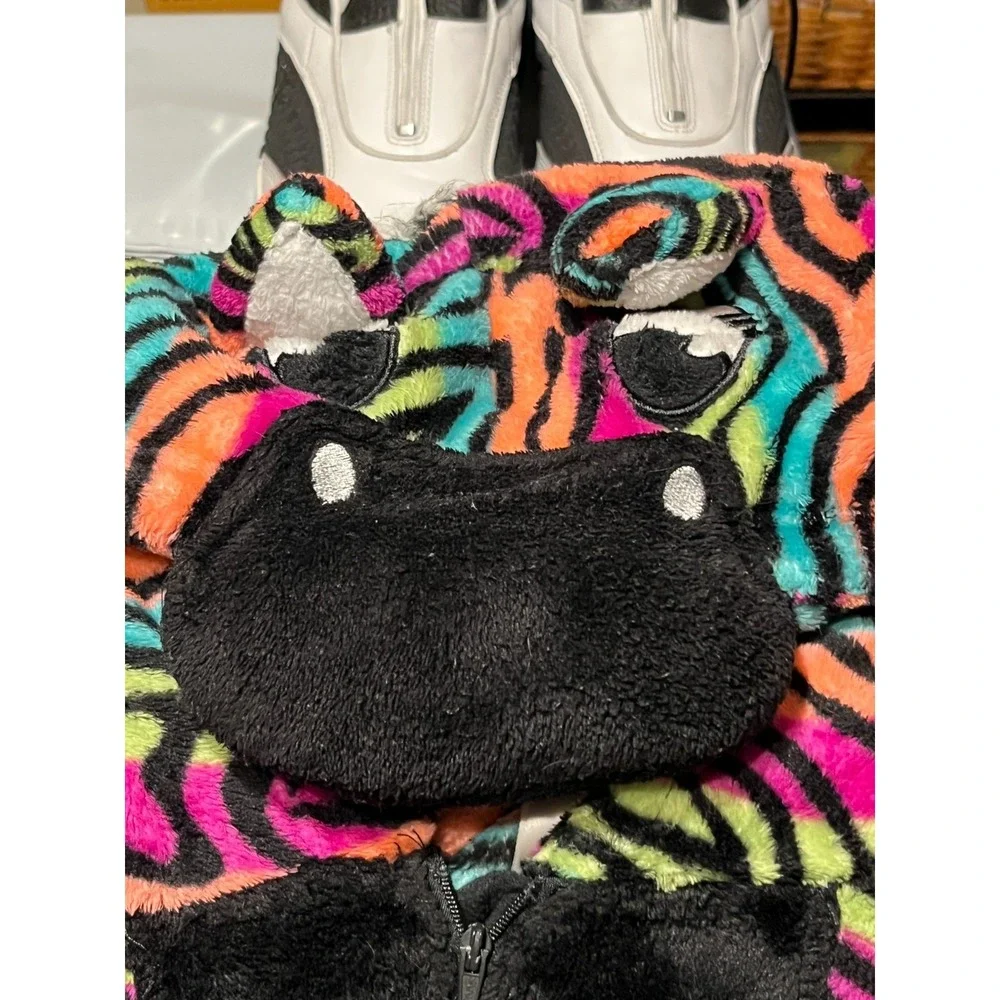 SECRET TREASURES Womens XL Zebra Print Hooded Fleece One Piece Pajama Sleeper 20 - Picture 3 of 9